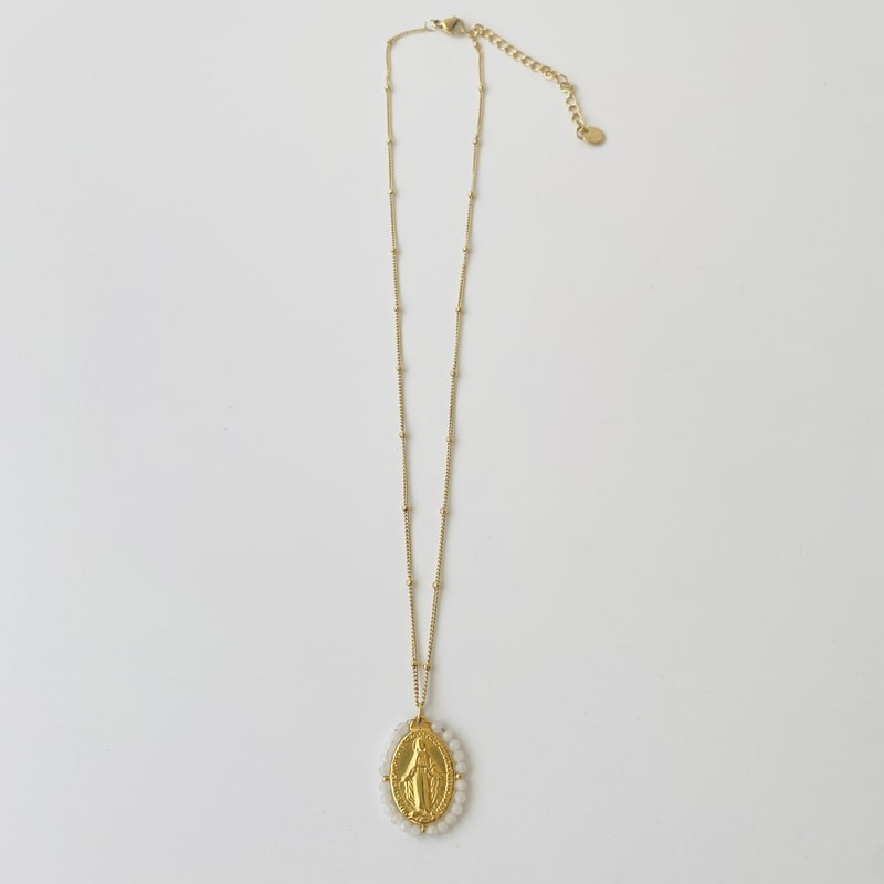 Collar dorado virgen LA MILAGROSA blanco - Imagen 3