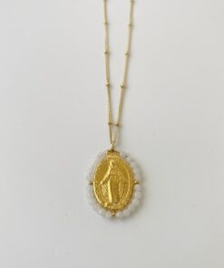 Collar dorado virgen LA MILAGROSA blanco