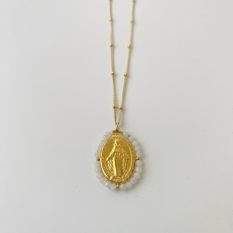 Collar dorado virgen LA MILAGROSA blanco