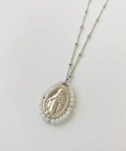 Collar plateado virgen LA MILAGROSA blanco