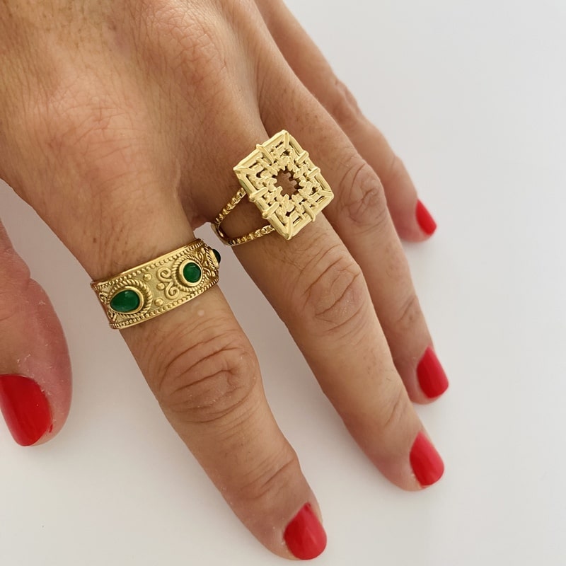 Anillo LETICIA dorado piedra verde - Imagen 2