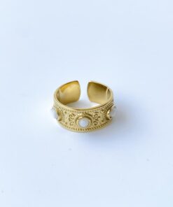 Anillo LETICIA dorado piedra blanca