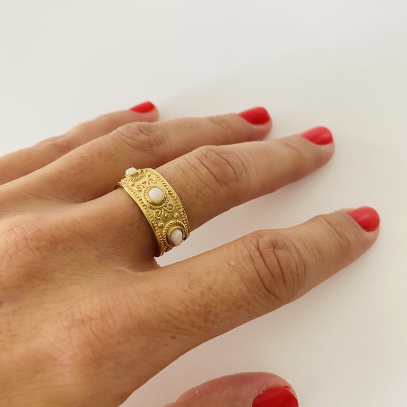 Anillo LETICIA dorado piedra blanca - Imagen 3