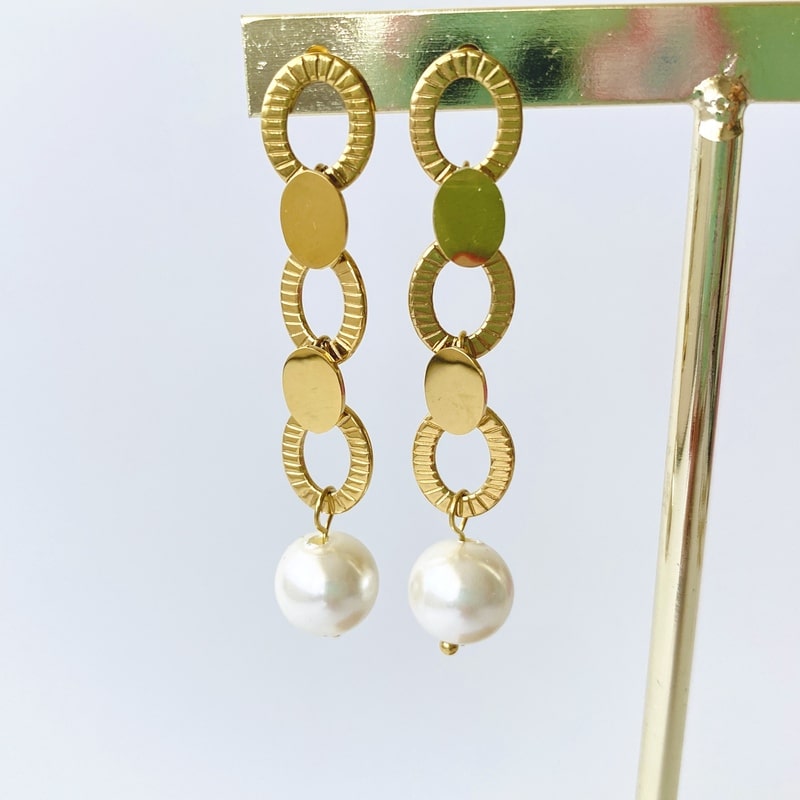 Pendientes largos PERLA dorados
