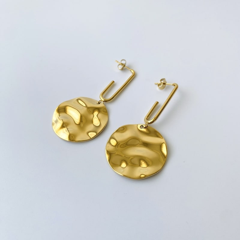 Pendientes largos MEDALLA dorados - Imagen 3